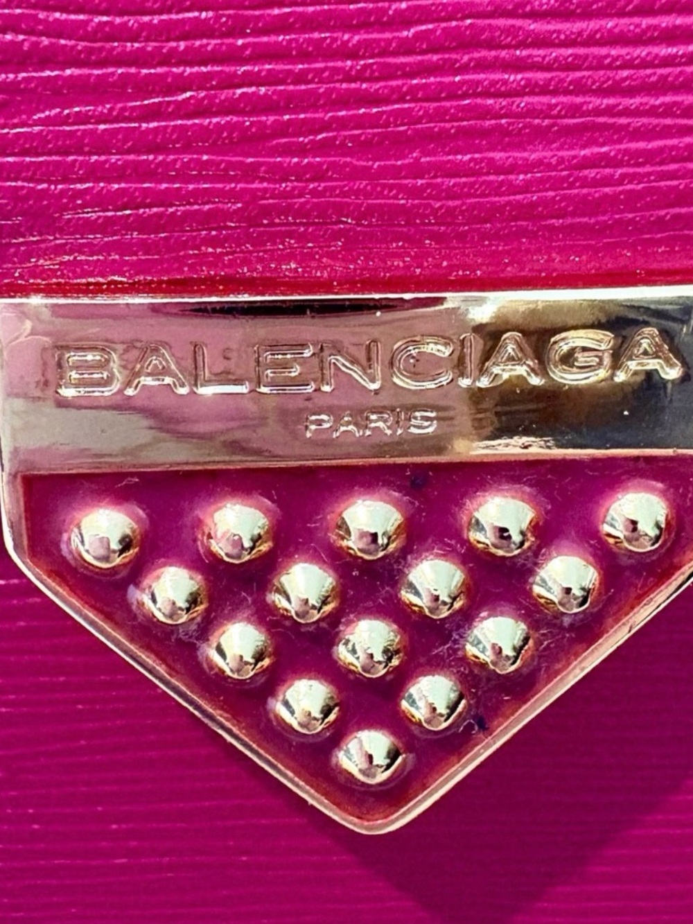Balenciaga Hot Pink Leather Envelope Clutch with Gold Triangle Logo - Picture 9 of 10